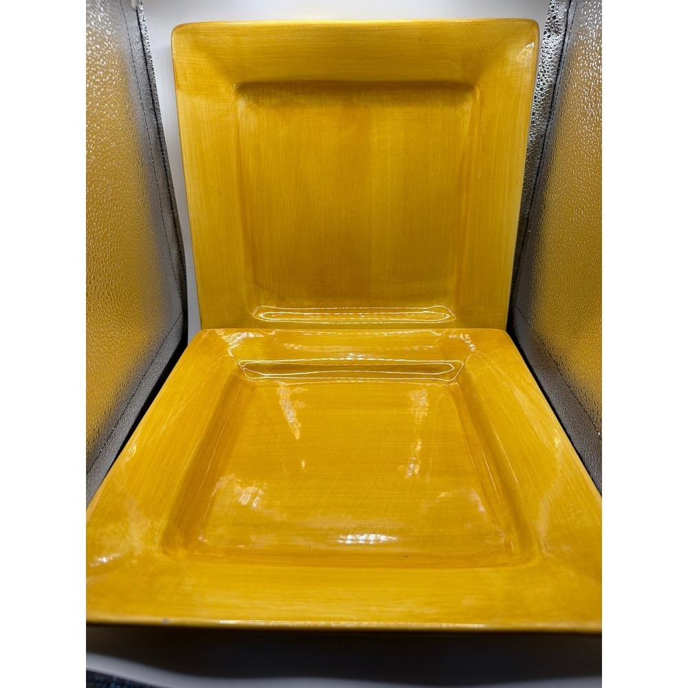 2 Pier 1 Essential Colours Yellow Square Dinner Plates 10.5"